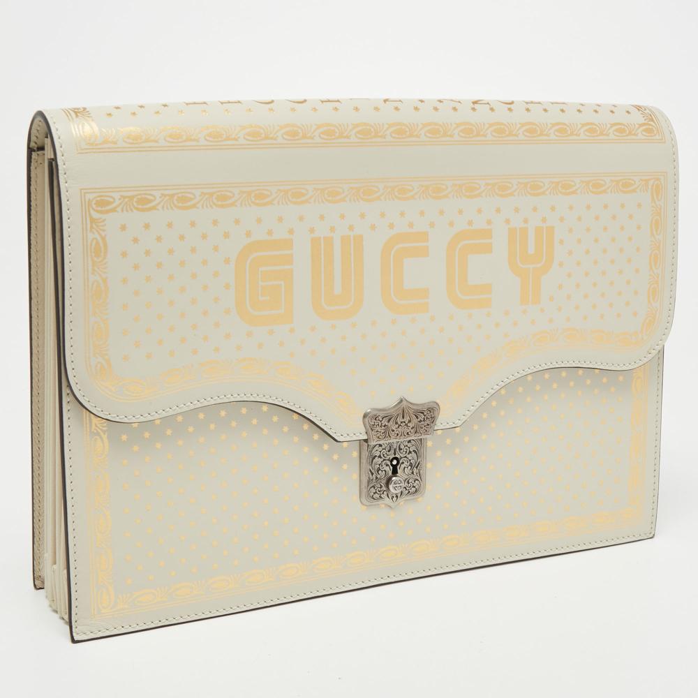 White Leather Gucci Clutch
