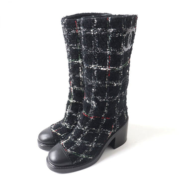 Top Quality Chanel Leather Tweed Long Boots G39614 Black