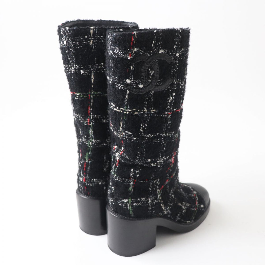 Top Quality Chanel Leather Tweed Long Boots G39614 Black