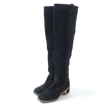 Top Quality Chanel Suede Leather Long Boots, Black, Size 36