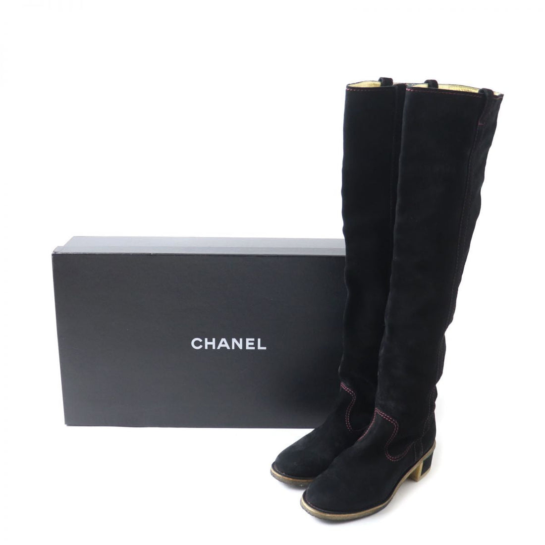 Top Quality Chanel Suede Leather Long Boots, Black, Size 36