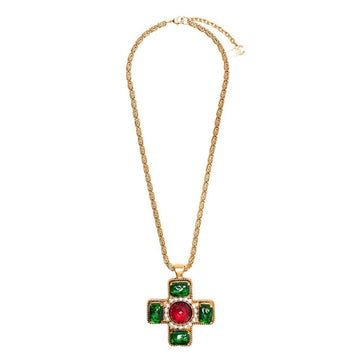 Chanel Cabochon Maltese Cross Pendant Necklace