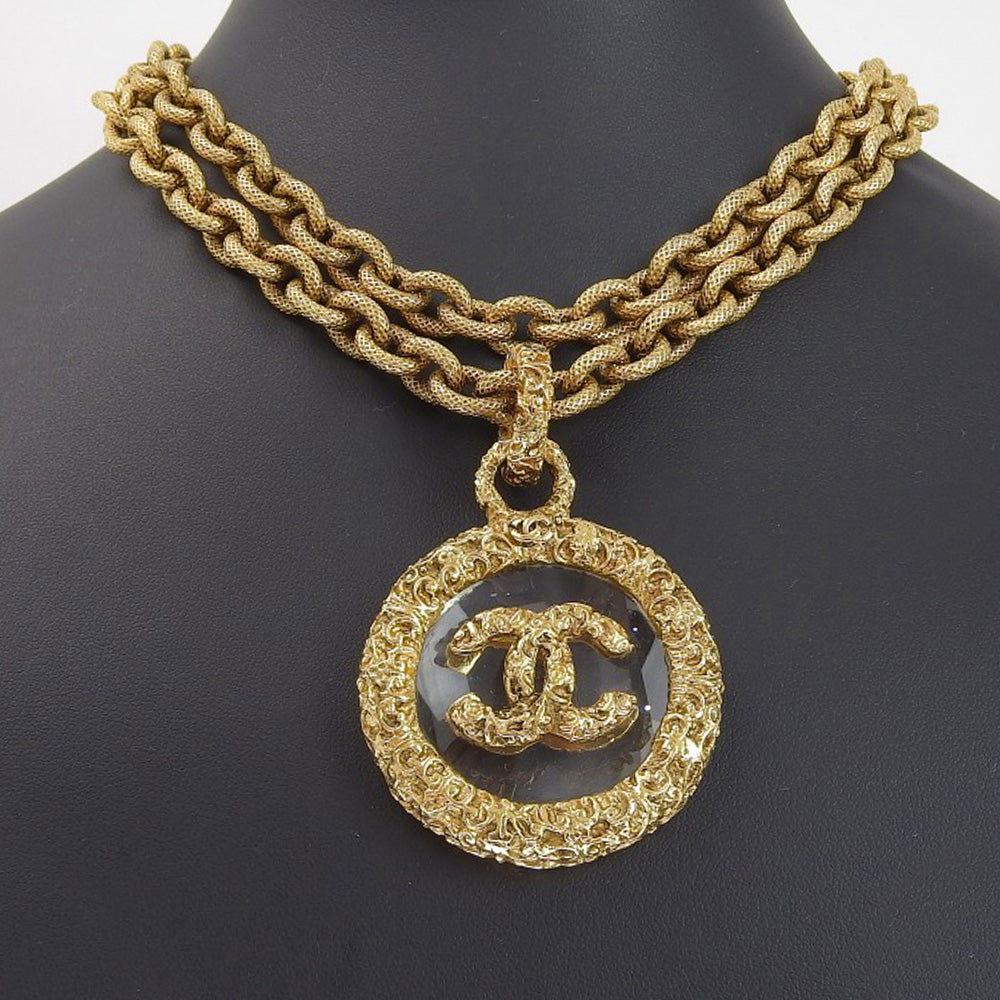 Chanel Coco no mark Necklace Gold Plated Glass