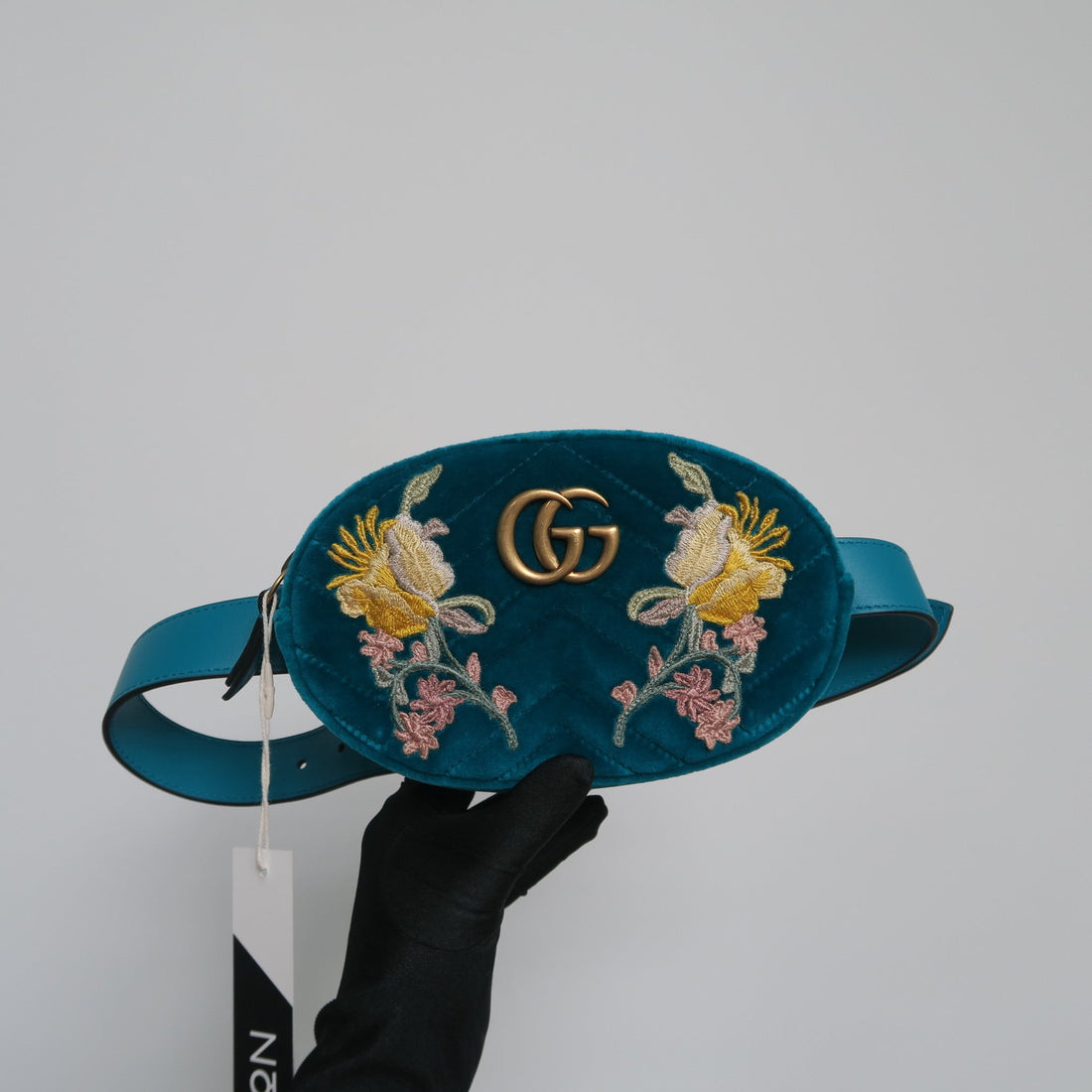 Gucci Velvet Embroidered Matelassé GG Marmont 2.0 Belt Bag Size 75