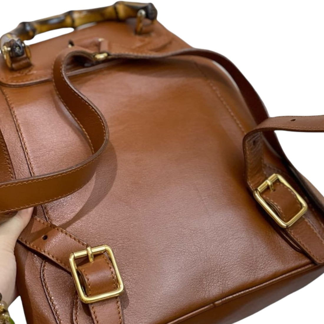 Gucci Bamboo Drawstring Leather Backpack Brown