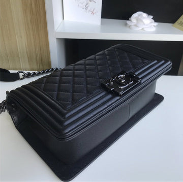 Black leather All black  Chanel handbag