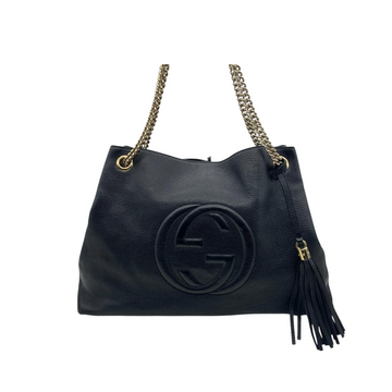 Gucci Soho Chain Leather Tote Black GHW