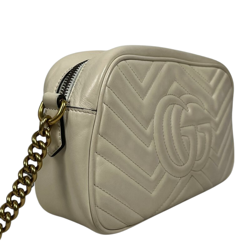 Gucci Small Marmont Leather Camera Cream GHW