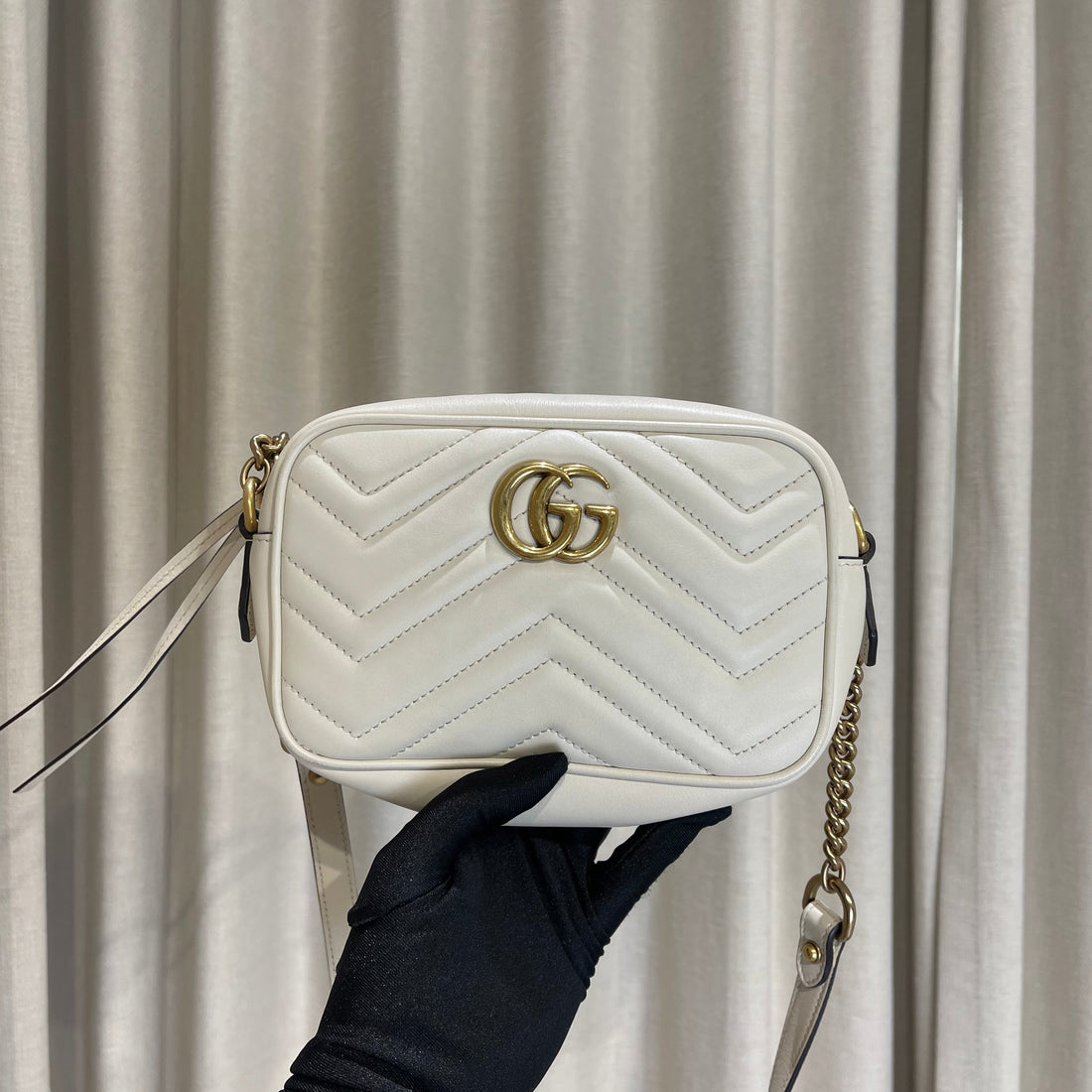 Gucci GG Marmont Mini Camera White GHW
