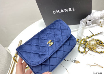 Blue suede  Chanel woman handbag