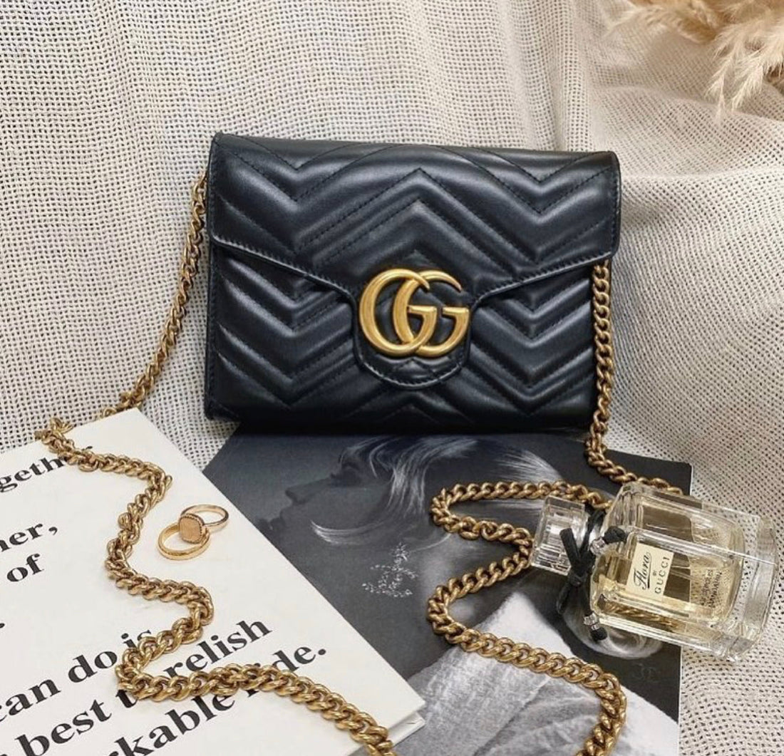 Gucci Marmont Black WOC with GHW