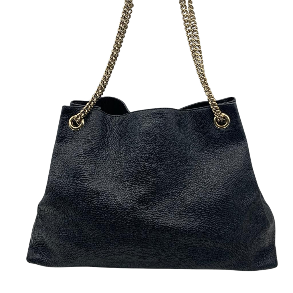 Gucci Soho Chain Leather Tote Black GHW