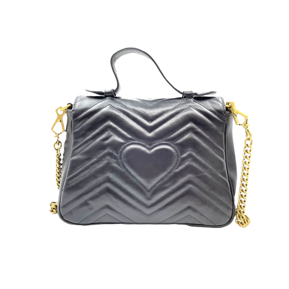 Gucci Medium GG Marmont Matelasse Top Handle Black GHW