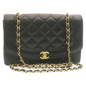 Top Quality Chanel Chain Turn Lock Diana Matelasse Shoulder Bag Lamb Skin Black Auth knn076