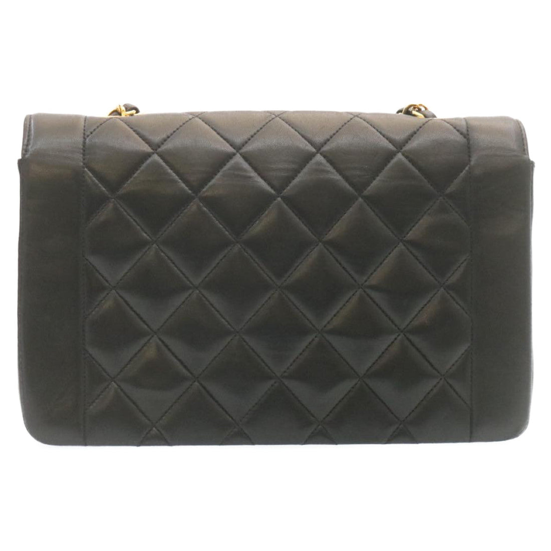Top Quality Chanel Chain Turn Lock Diana Matelasse Shoulder Bag Lamb Skin Black Auth knn076