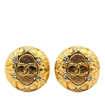 Chanel  Coco Mark Rhinestone Earrings Gold Plated