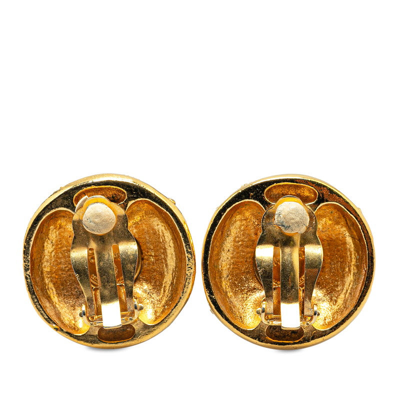 Chanel  Coco Mark Rhinestone Earrings Gold Plated