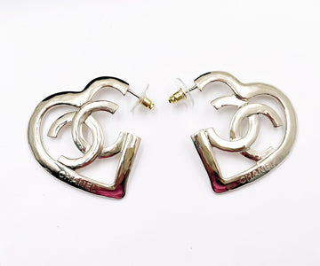 Top Quality Chanel Brand New Light Gold Open Heart Large Piercing Earrings