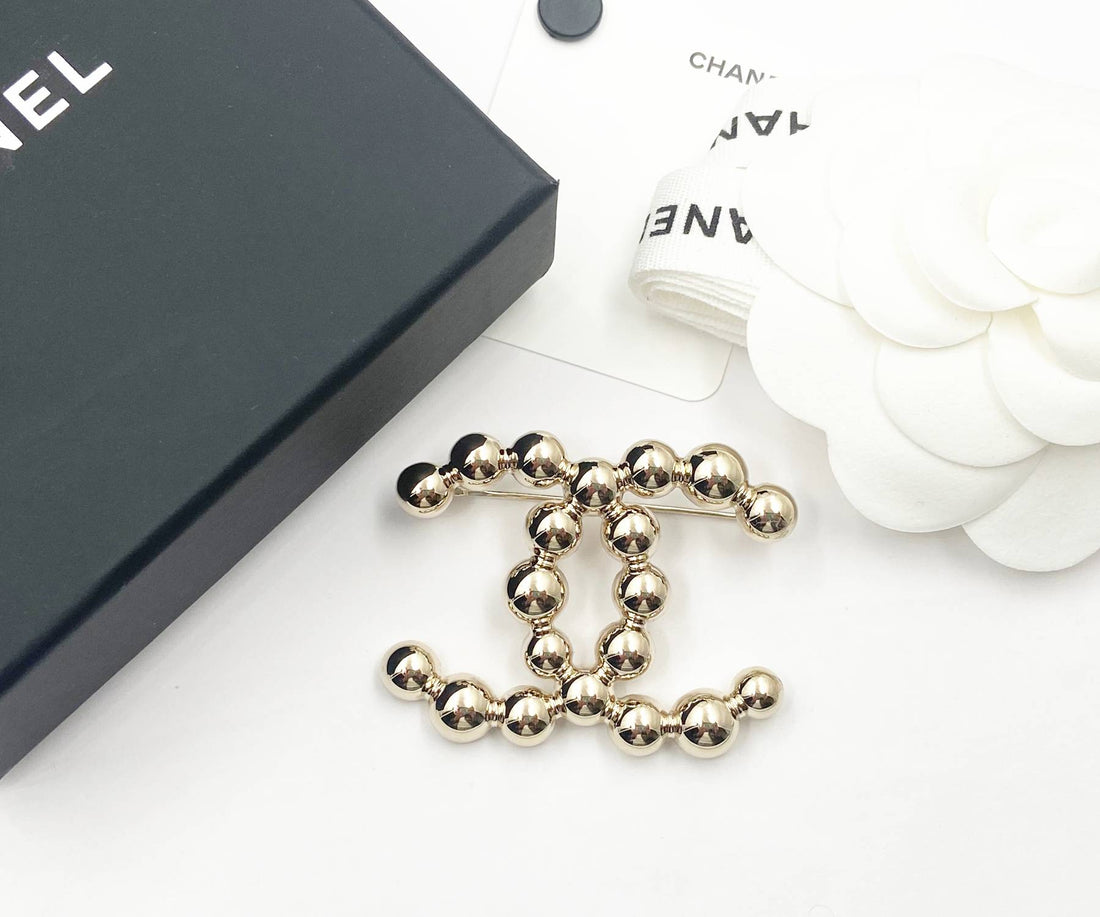 Top Quality Chanel Brand New Light Gold CC Bead Brooch