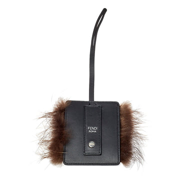 FENDI Black Leather Studded Monster Luggage Charm
