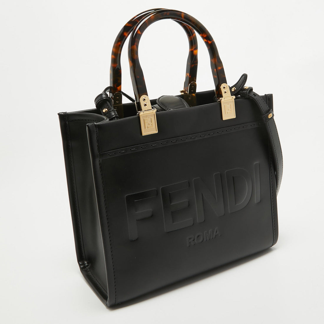 FENDI Black Leather Small Sunshine Tote