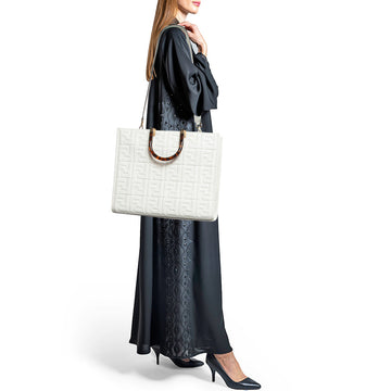 FENDI Off White Zucca Embossed Leather Medium Sunshine Tote