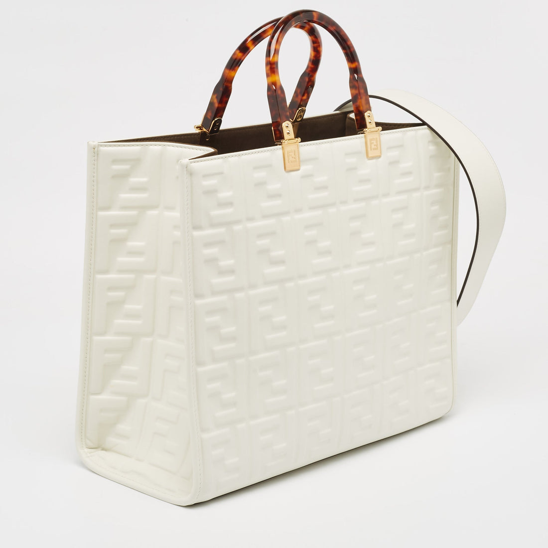 FENDI Off White Zucca Embossed Leather Medium Sunshine Tote