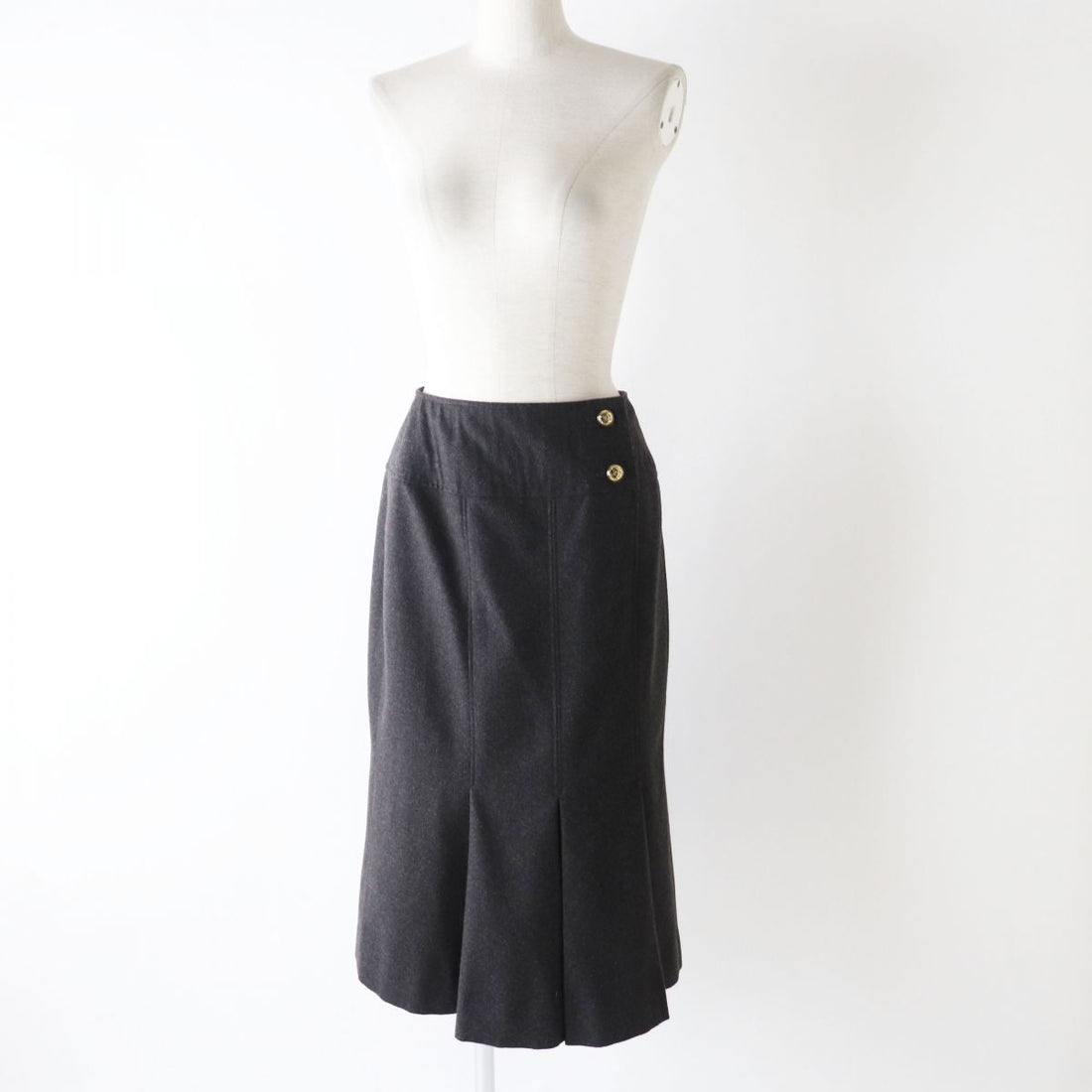 Top Quality Chanel  Wool Pleated Skirt Dark Grey
