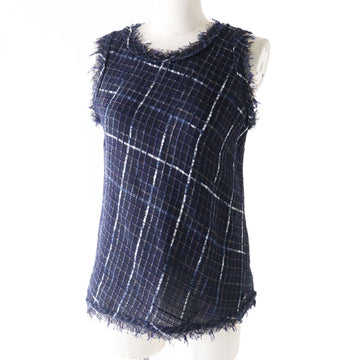 Top Quality Chanel Tweed Sleeveless Cut-off Top Navy 36