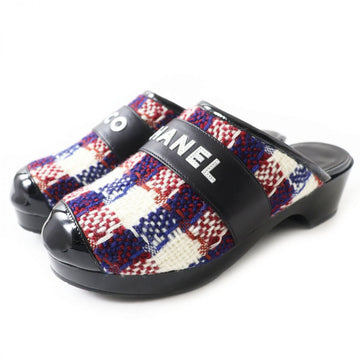 Chanel New 1:1 Rep Leather Tweed Clogs Sandals 36