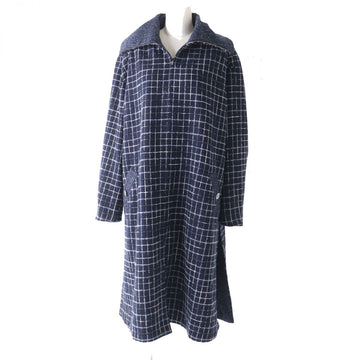 Top Quality Chanel COCO Button Tweed Long Coat Navy