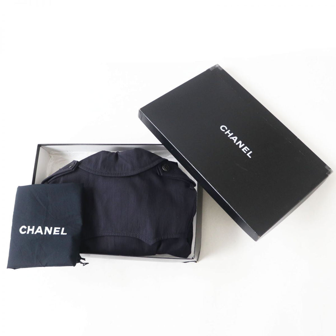 Top Quality Chanel Cotton Trench Coat, COCO Mark Button, Navy