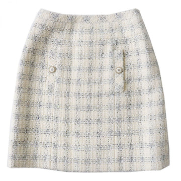 Top Quality Chanel COCO Mark Tweed Trapezoid Skirt Ivory 34