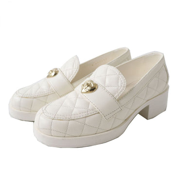 Chanel Lambskin Heart Turnlock Loafers White