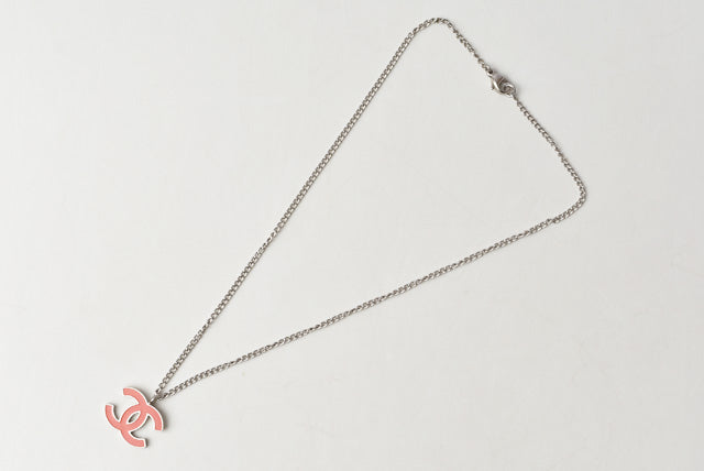Chanel Necklace/Pendant Coco Mark/CC Coral Orange/Silver