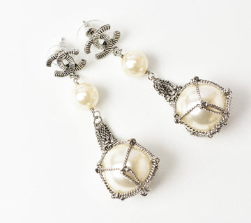 Chanel Silver Pearl Motif Earrings