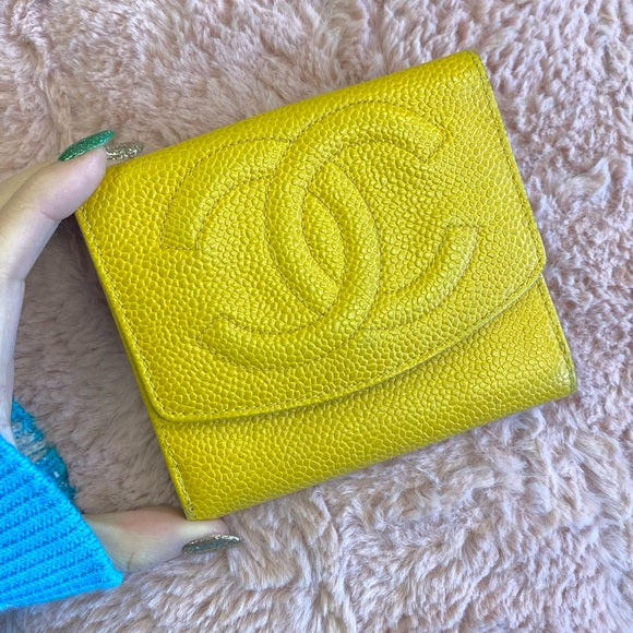 CHANEL yellow calfskin wallet