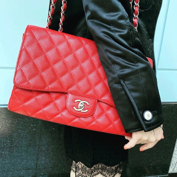 CHANEL classic flap jumbo size leather bag