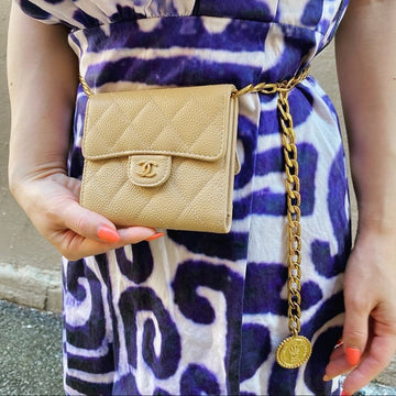 CHANEL beige calfskin wallet