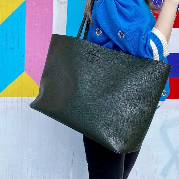 TORY BURCH Green leather tote