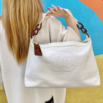 CHANEL Big logo leather shoulder bag