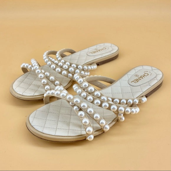 CHANEL pearl flat sandals