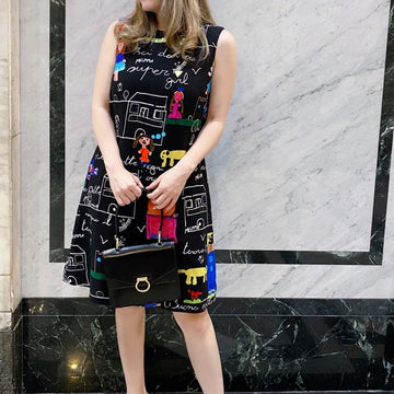 Dolce & Gabbana drawing print black dress