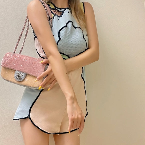 CHANEL classic flap sequins leather bag