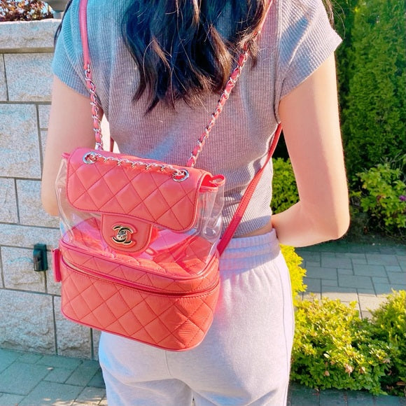 CHANEL Leather and PVC Vanity Flap Backpack Bag