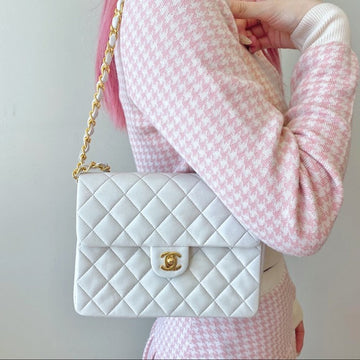 CHANEL  white 24k gold classic flap
