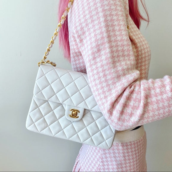 CHANEL  white 24k gold classic flap