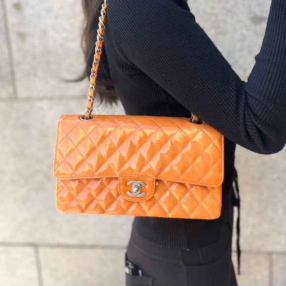 CHANEL orange Classic flap medium size
