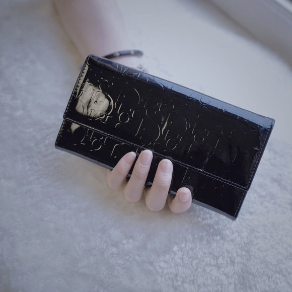 DIOR black patent leather monogram wallet