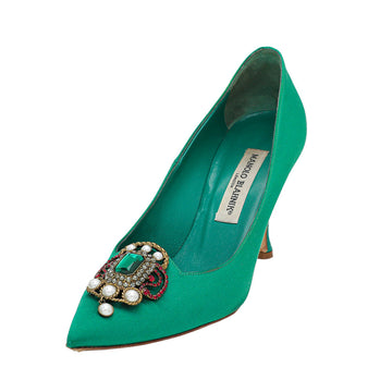 Manolo Blahnik Green Satin Eufrasia Pump 38